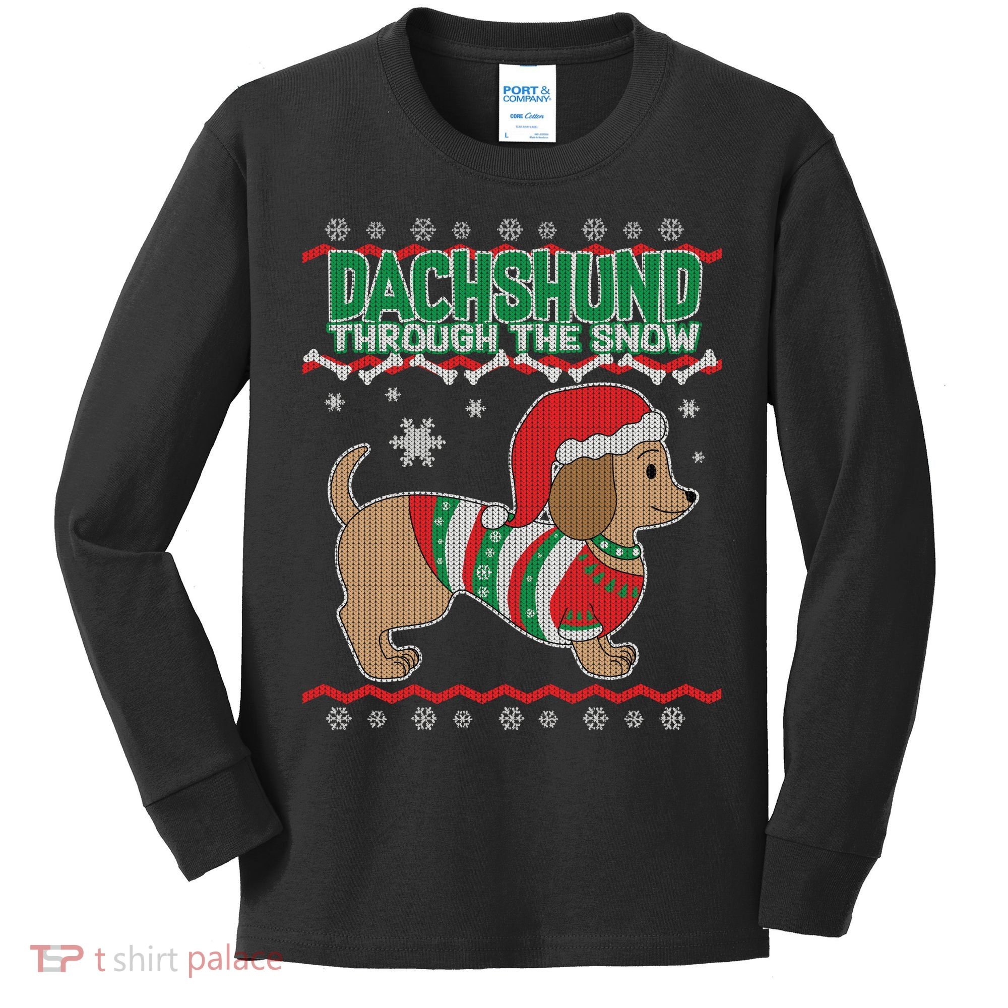 Dachshund Through The Snow Ugly Christmas Kids Long Sleeve Shirt