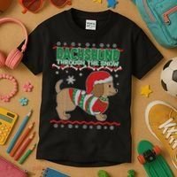 Dachshund Through The Snow Ugly Christmas Kids T-Shirt thumb 3