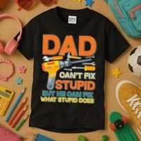 Dad Can't Fix Stupid But He Can Fix What Stupid Does Kids T-Shirt thumb 3