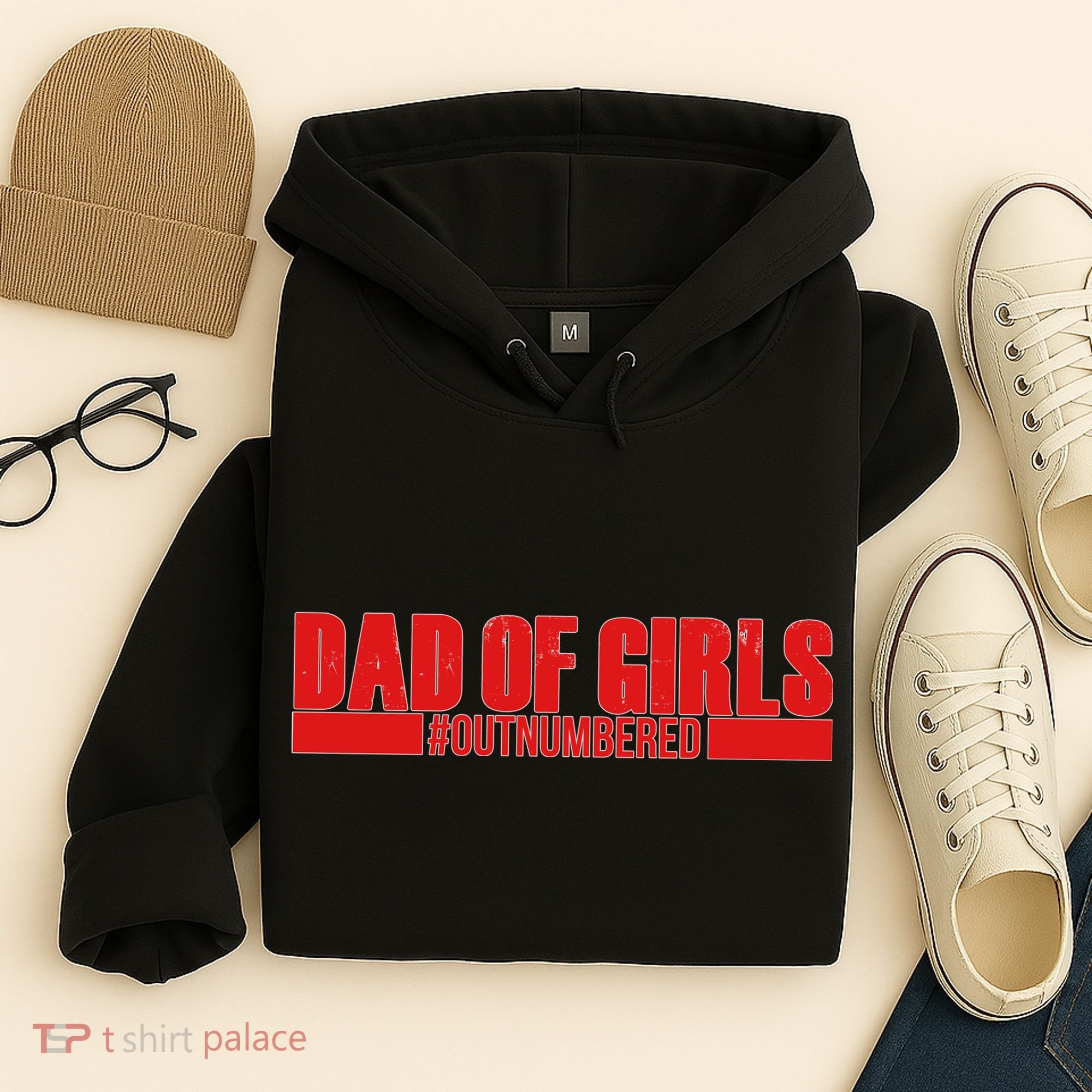 Dad of Girls Out Numbered Red Imprint Hoodie