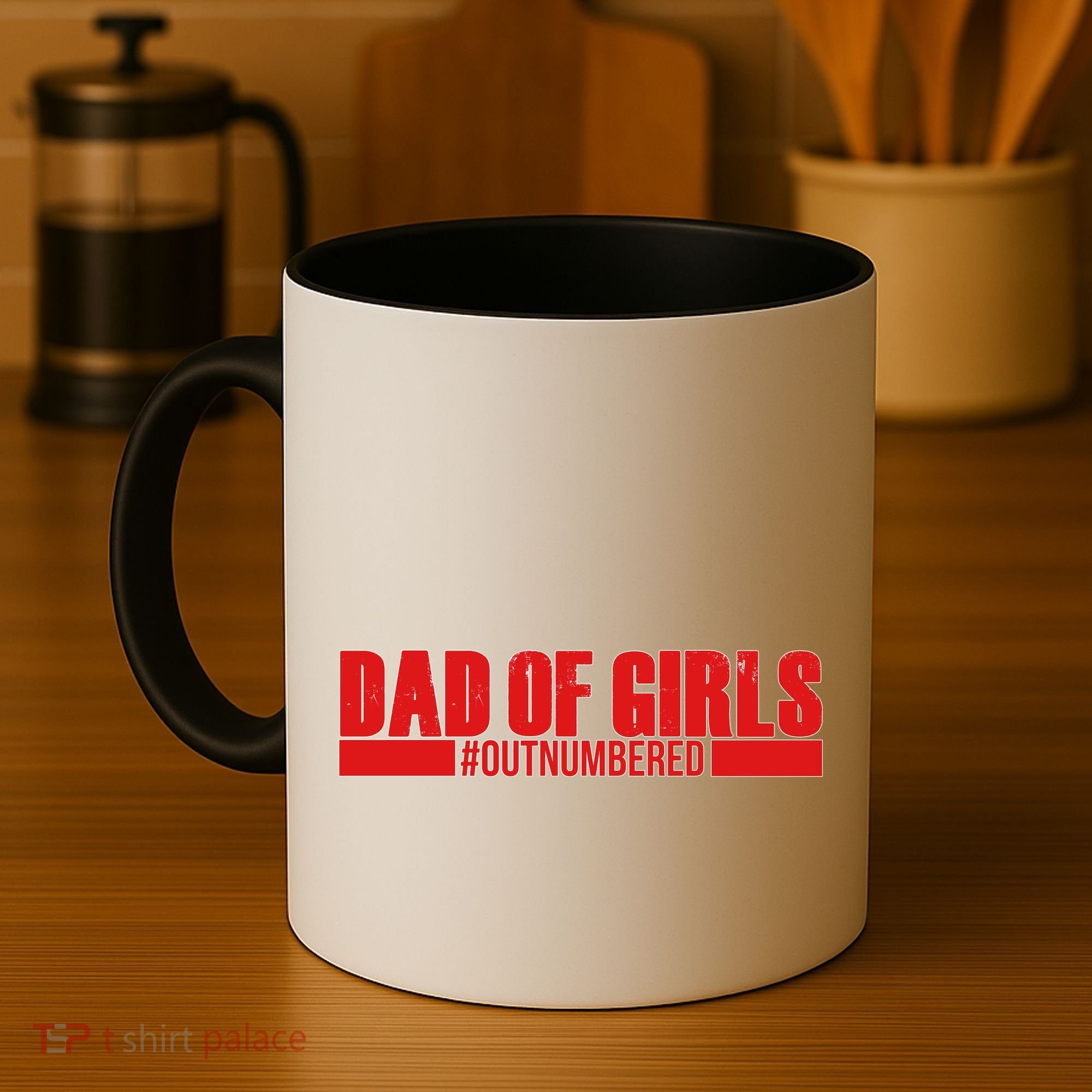 Dad of Girls Out Numbered Red Imprint Coffee Mug
