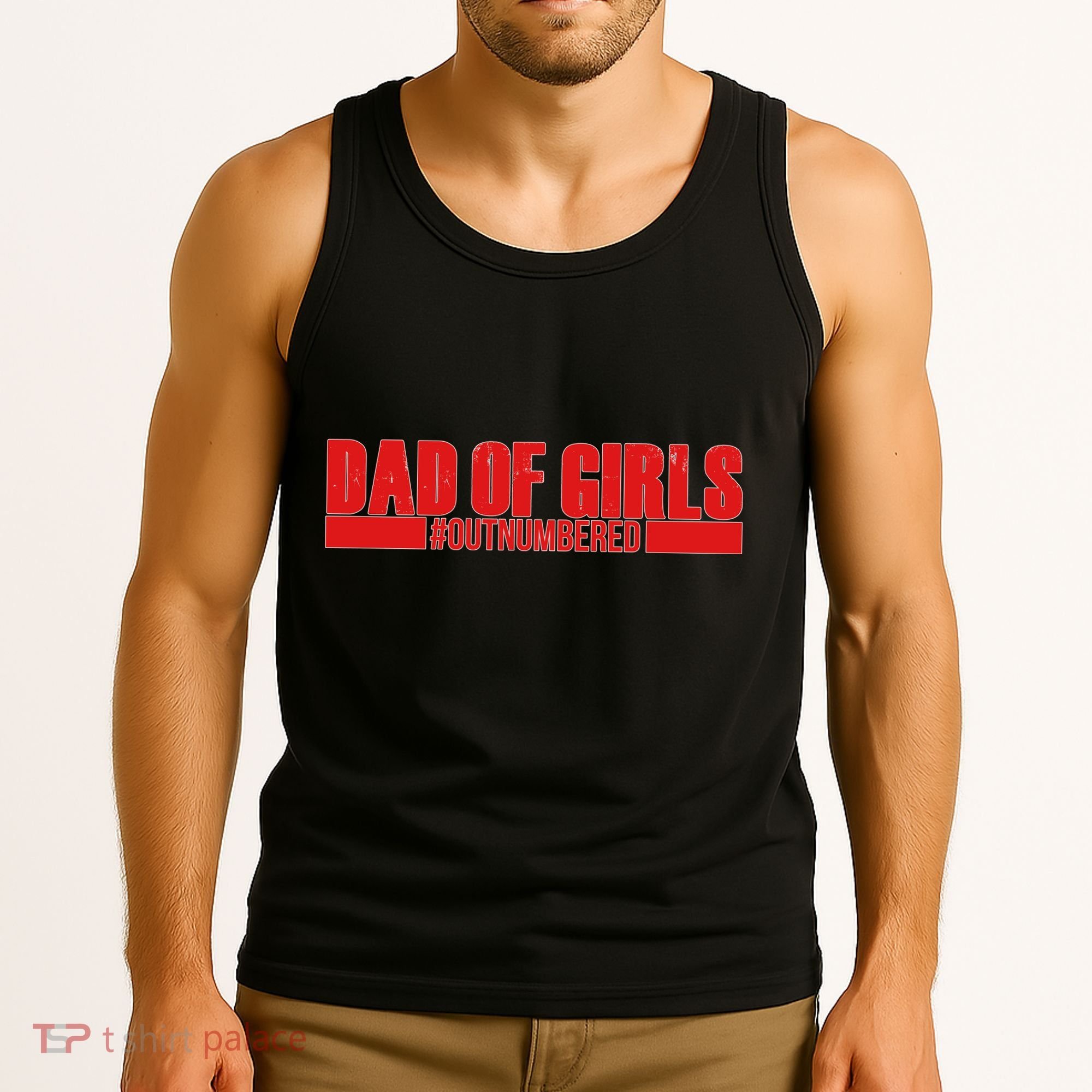 Dad of Girls Out Numbered Red Imprint Tank Top