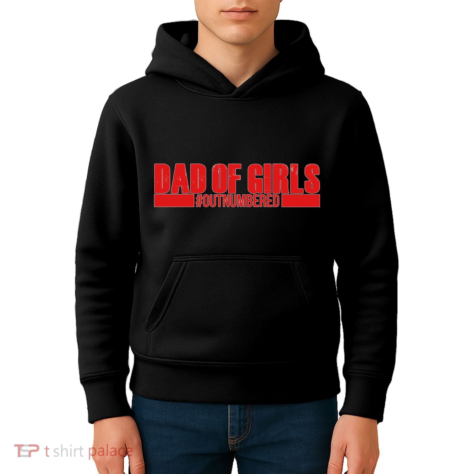 Dad of Girls Out Numbered Red Imprint Kids Hoodie
