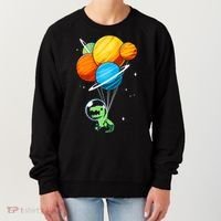 Dino Astronaut Dinosaur in Space Holding Planet Balloons Women's Sweatshirt thumb 0