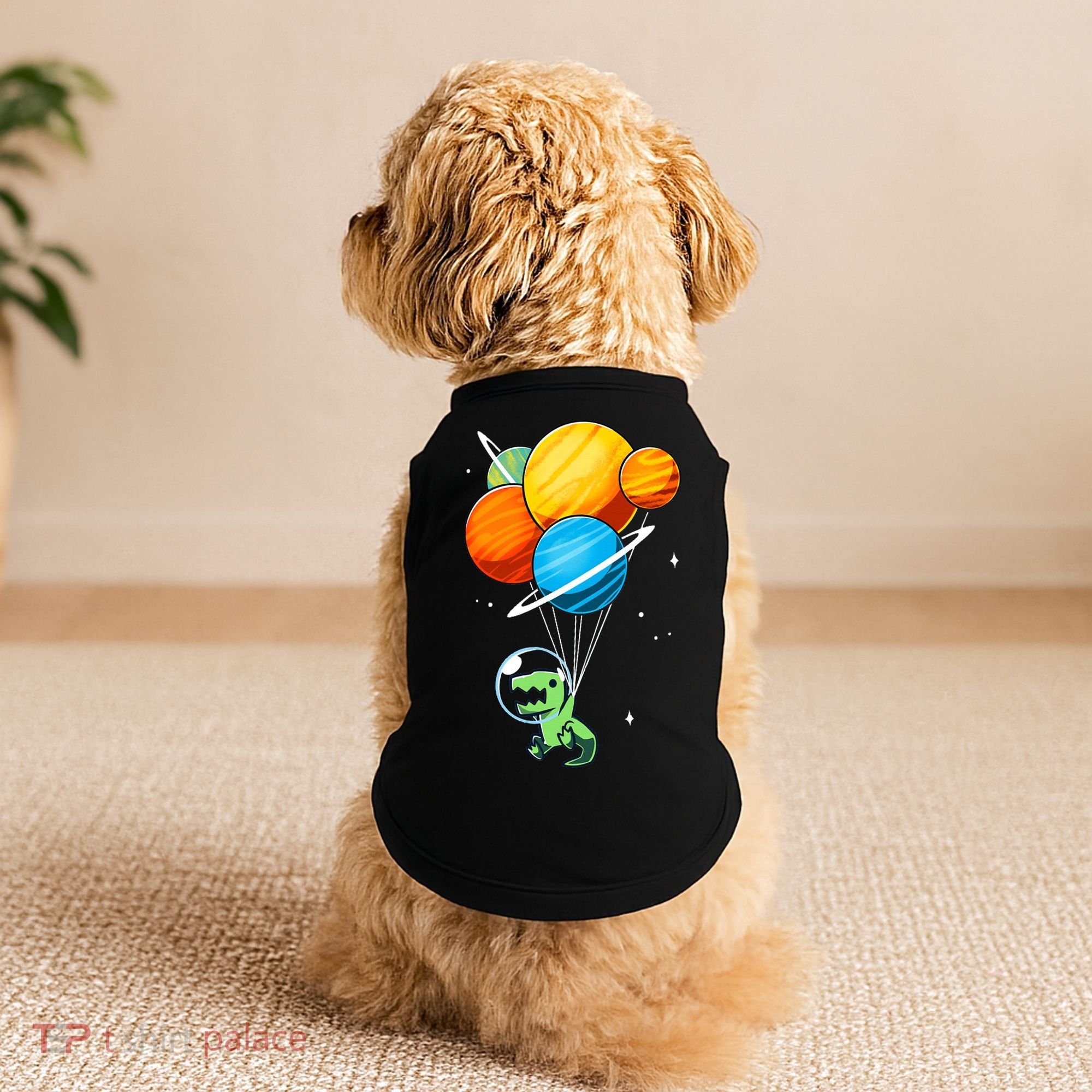 Dino Astronaut Dinosaur in Space Holding Planet Balloons Doggie Tank