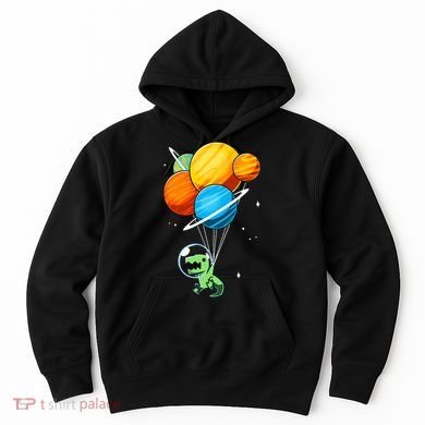 Dino Astronaut Dinosaur in Space Holding Planet Balloons Hoodie