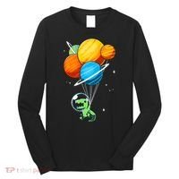 Dino Astronaut Dinosaur in Space Holding Planet Balloons Long Sleeve Shirt thumb 0