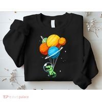 Dino Astronaut Dinosaur in Space Holding Planet Balloons Sweatshirt thumb 2