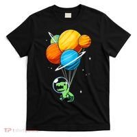 Dino Astronaut Dinosaur in Space Holding Planet Balloons T-Shirt thumb 0