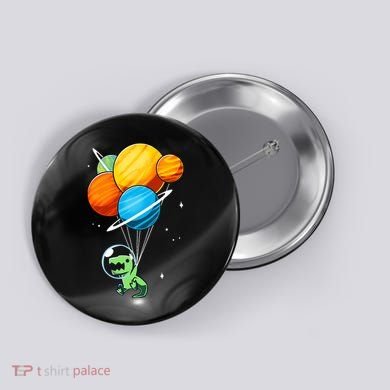 Dino Astronaut Dinosaur in Space Holding Planet Balloons Button