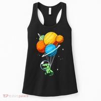 Dino Astronaut Dinosaur in Space Holding Planet Balloons Women's Tank Top thumb 0
