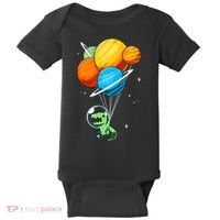 Dino Astronaut Dinosaur in Space Holding Planet Balloons Baby Bodysuit thumb 0