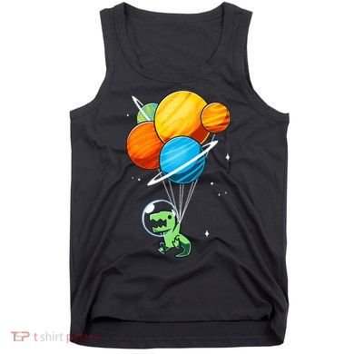 Dino Astronaut Dinosaur in Space Holding Planet Balloons Tank Top