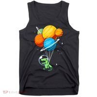Dino Astronaut Dinosaur in Space Holding Planet Balloons Tank Top thumb 0