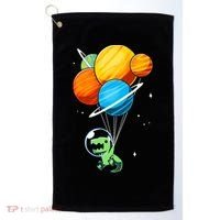 Dino Astronaut Dinosaur in Space Holding Planet Balloons Golf Towel thumb 0