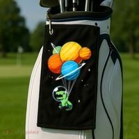 Dino Astronaut Dinosaur in Space Holding Planet Balloons Golf Towel thumb 2