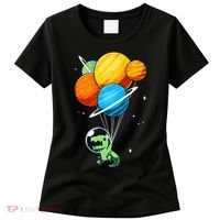 Dino Astronaut Dinosaur in Space Holding Planet Balloons Women's T-Shirt thumb 0