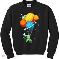 Dino Astronaut Dinosaur in Space Holding Planet Balloons Kids Sweatshirt thumb 0