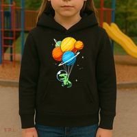 Dino Astronaut Dinosaur in Space Holding Planet Balloons Kids Hoodie thumb 3