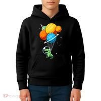 Dino Astronaut Dinosaur in Space Holding Planet Balloons Kids Hoodie thumb 4