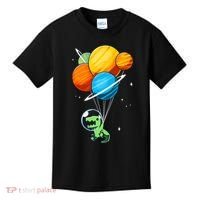 Dino Astronaut Dinosaur in Space Holding Planet Balloons Kids T-Shirt thumb 0