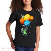 Dino Astronaut Dinosaur in Space Holding Planet Balloons Kids T-Shirt thumb 2
