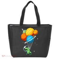 Dino Astronaut Dinosaur in Space Holding Planet Balloons Tote Bag thumb 0