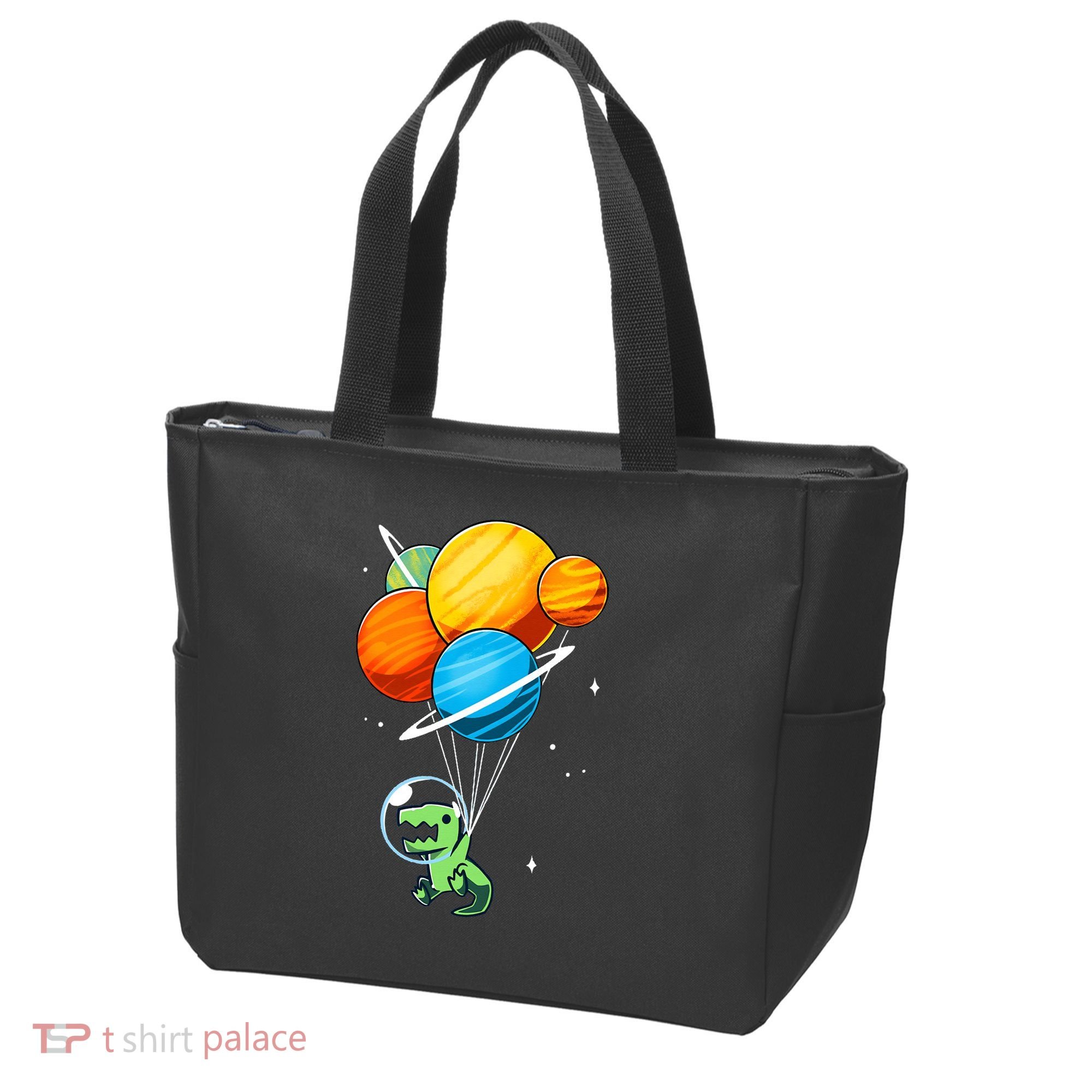 Dino Astronaut Dinosaur in Space Holding Planet Balloons Tote Bag