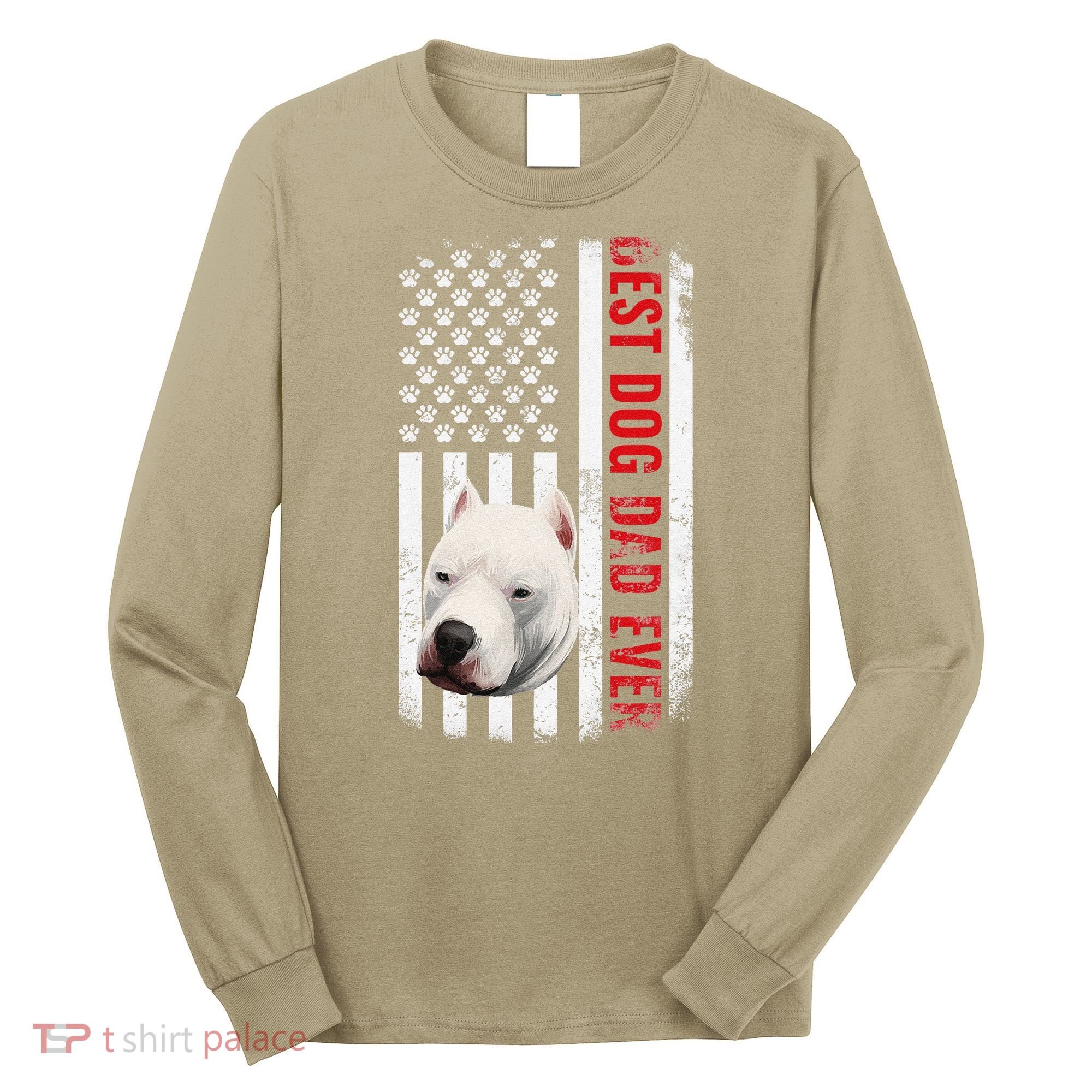 Dogo Argentino Dad Dog Lover American Flag Usa Pride Long Sleeve Shirt
