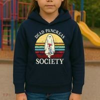 Diabetes Awareness Dead Pancreas Society Halloween Ghost Kids Hoodie thumb 3