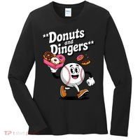 Donuts And Dingers Baseball Fan Humor Donut  Women's Long Sleeve Shirt thumb 0