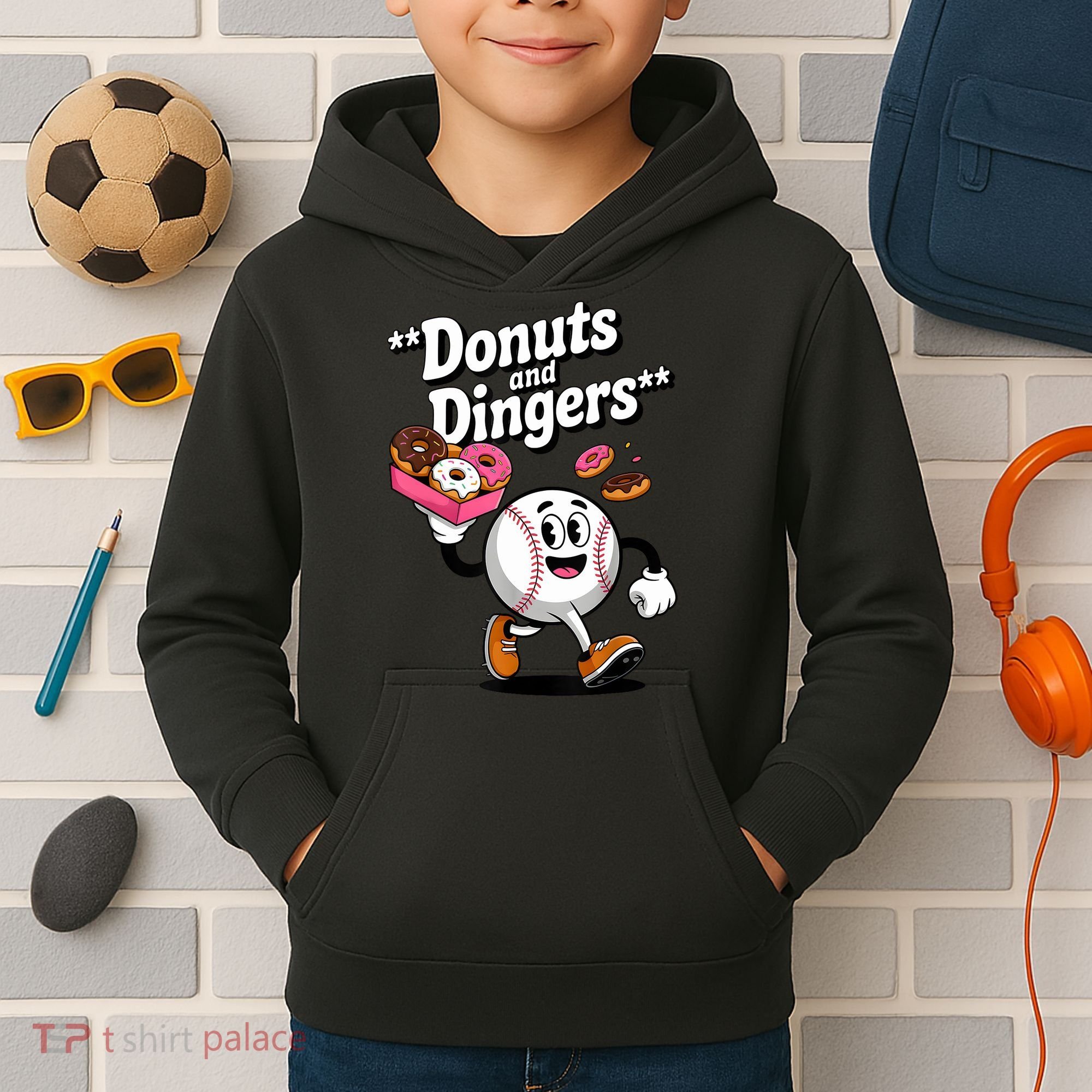 Donuts And Dingers Baseball Fan Humor Donut  Kids Hoodie