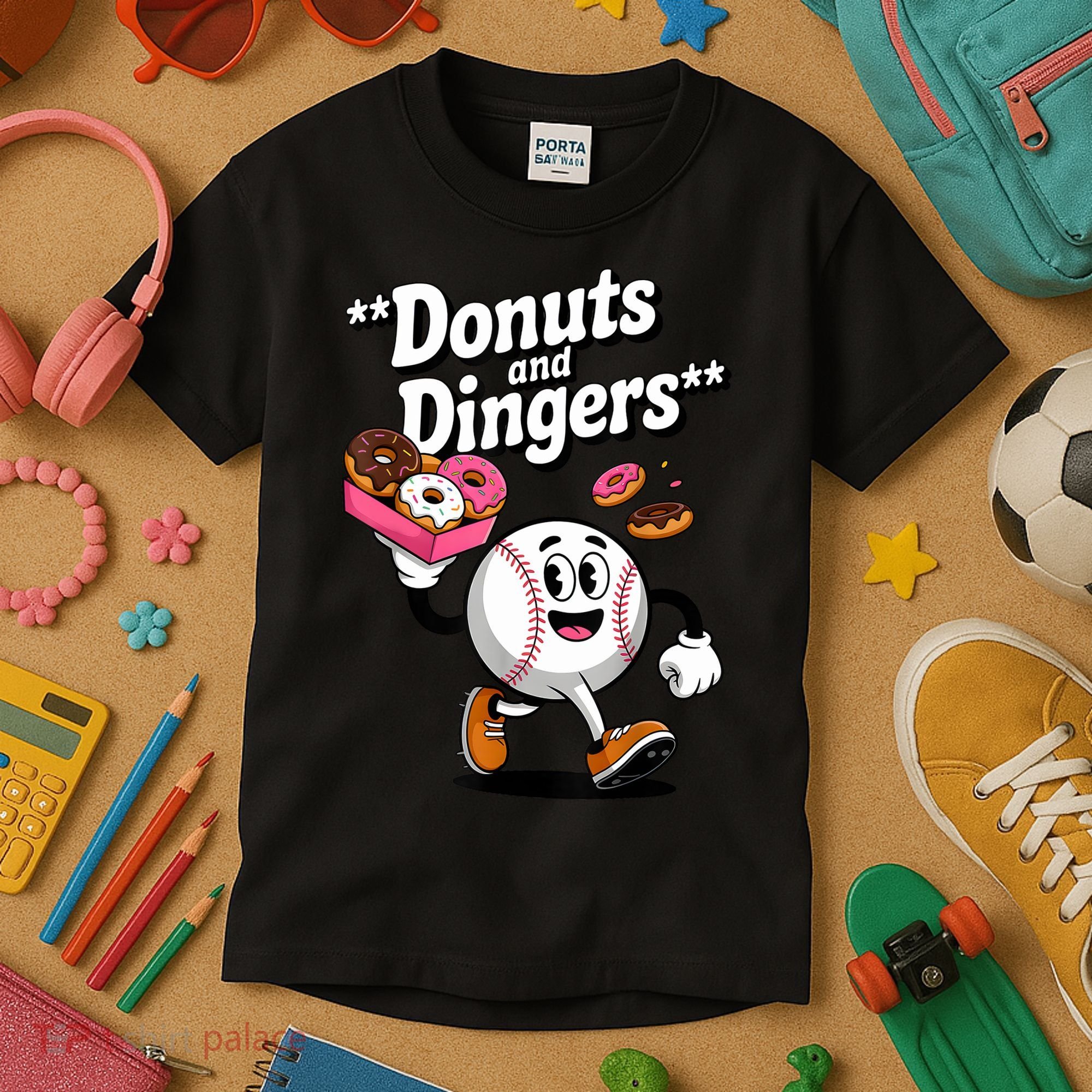 Donuts And Dingers Baseball Fan Humor Donut  Kids T-Shirt