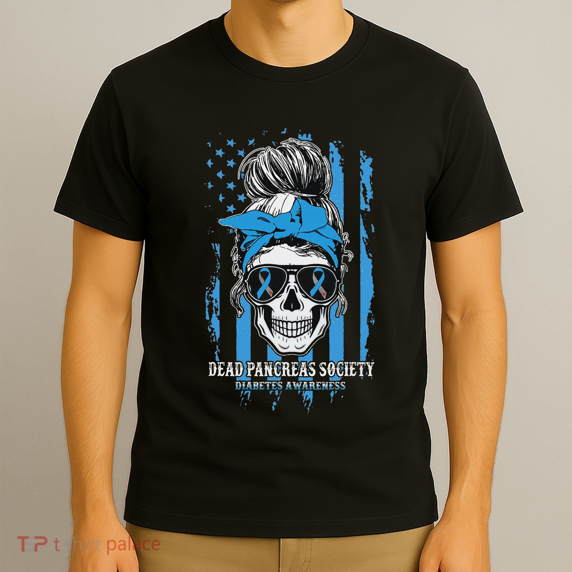 Diabetes Awareness Dead Pancreas Society Messy Bun T-Shirt