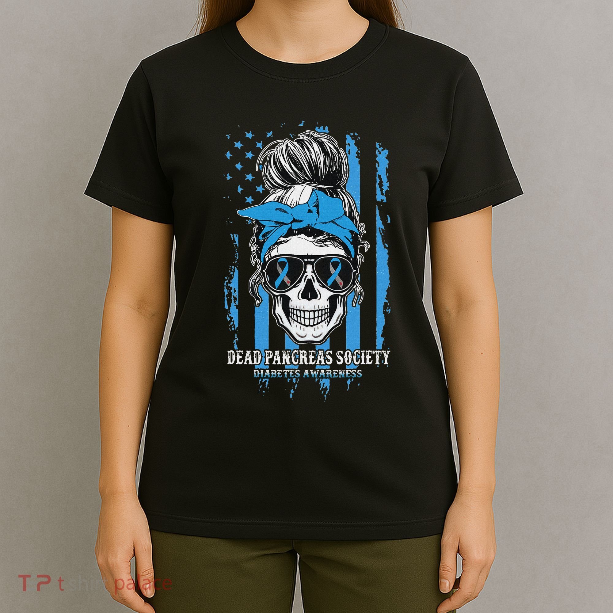 Diabetes Awareness Dead Pancreas Society Messy Bun T-Shirt