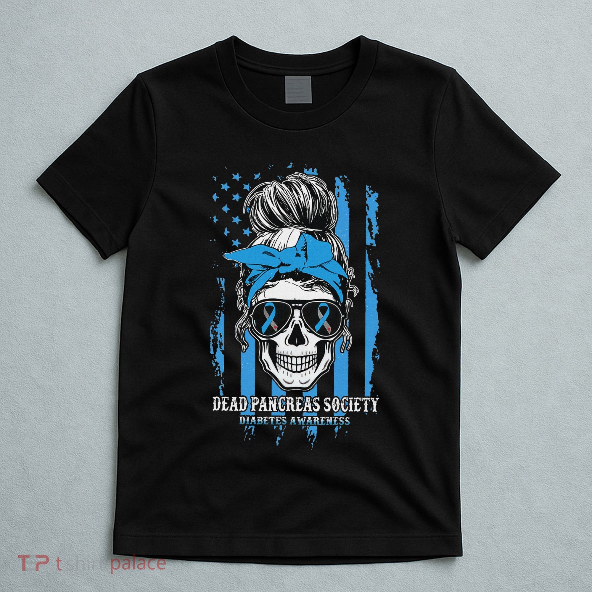 Diabetes Awareness Dead Pancreas Society Messy Bun T-Shirt