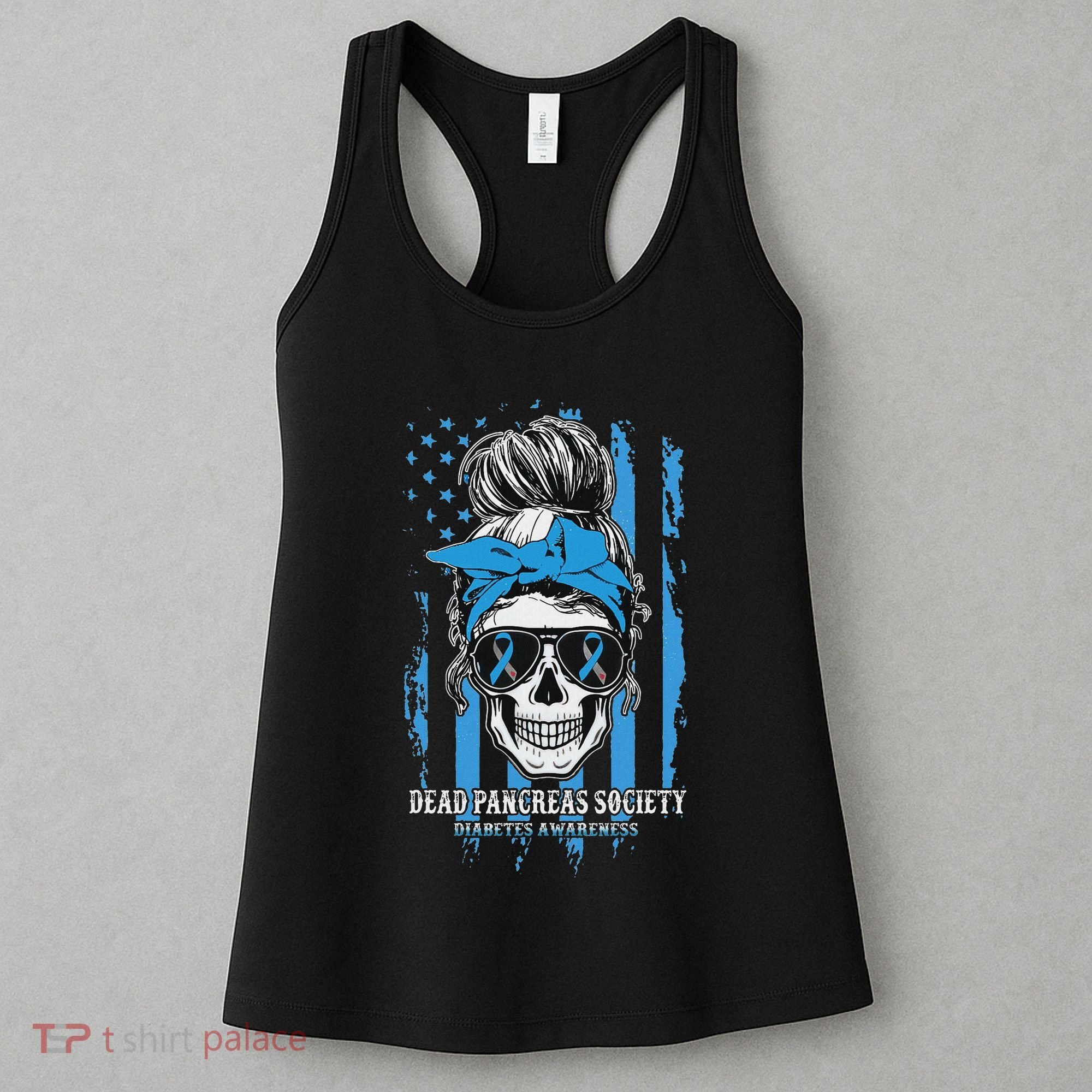 Diabetes Awareness Dead Pancreas Society Messy Bun Women's Tank Top