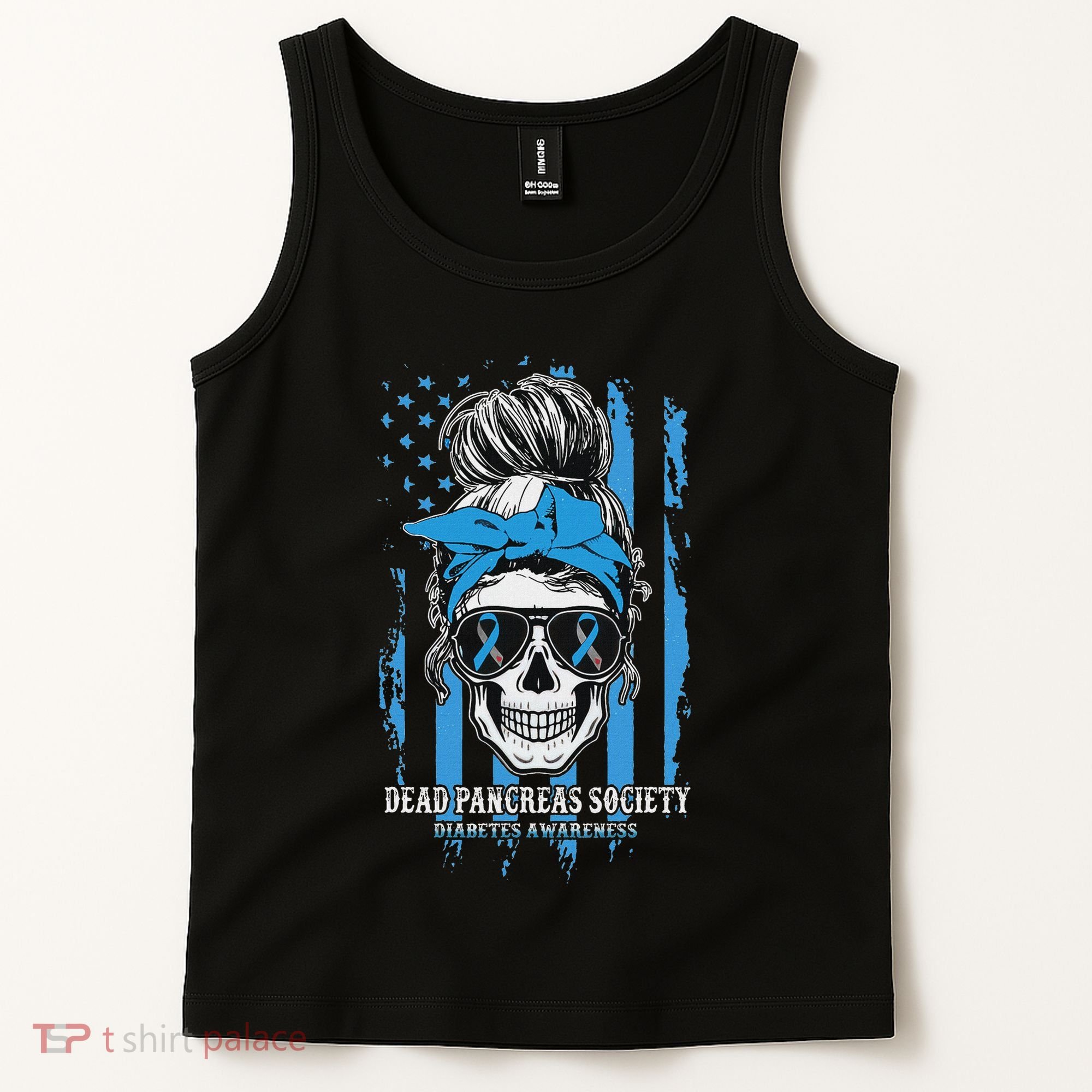 Diabetes Awareness Dead Pancreas Society Messy Bun Tank Top