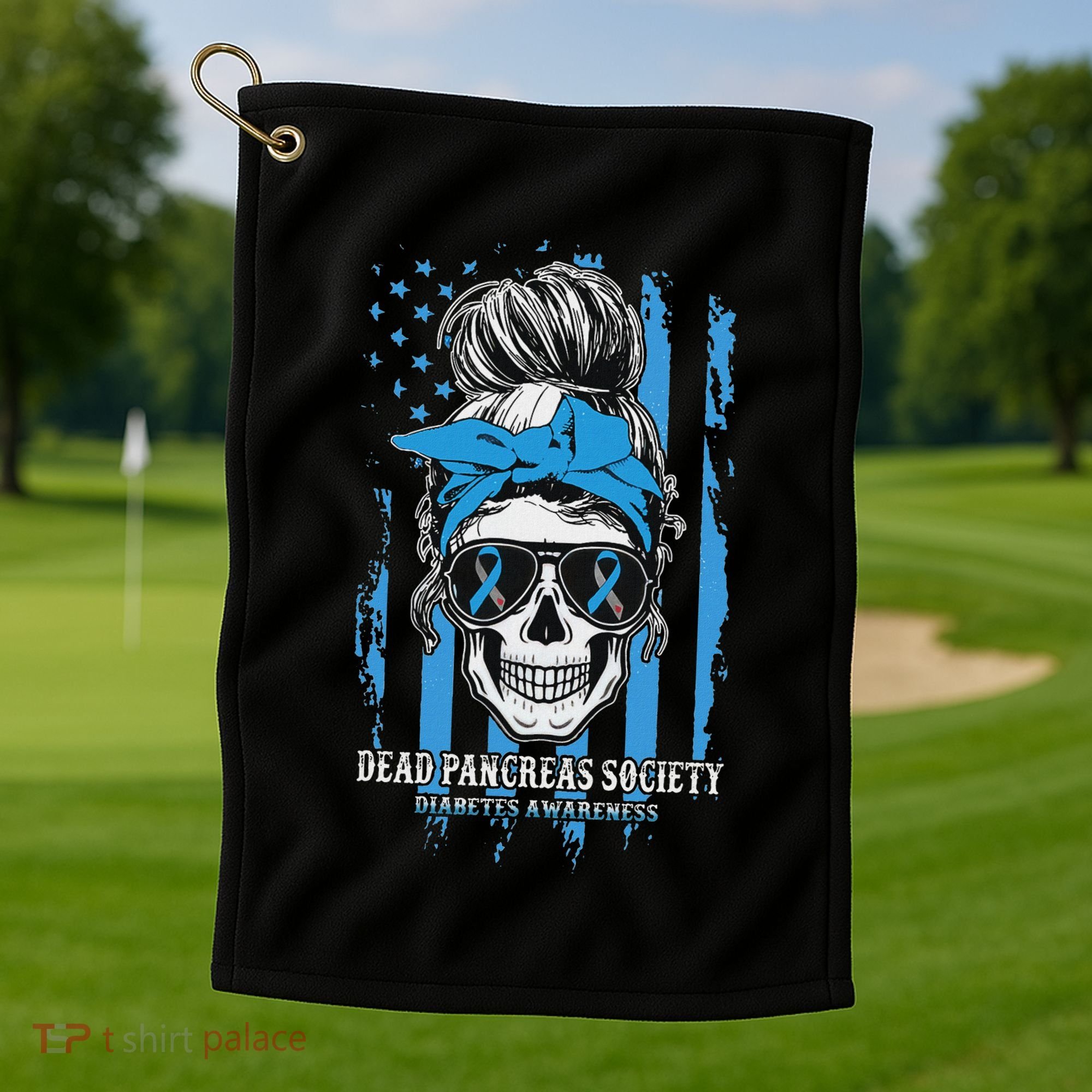 Diabetes Awareness Dead Pancreas Society Messy Bun Golf Towel
