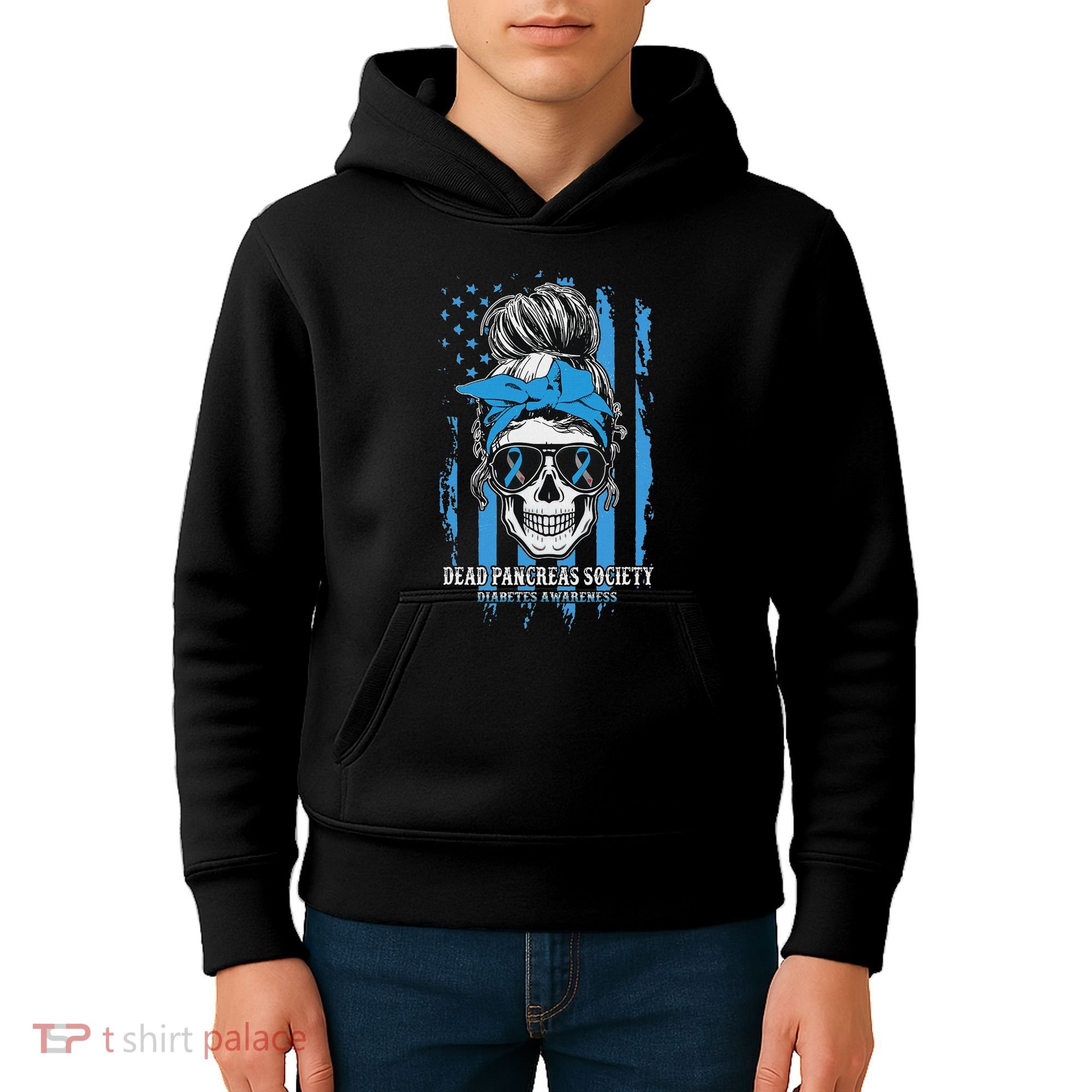 Diabetes Awareness Dead Pancreas Society Messy Bun Kids Hoodie