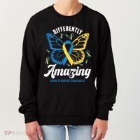 Differently Amazing Down Syndrome Awareness Butterfly Ribbon Women's Sweatshirt thumb 0