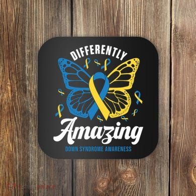 Differently Amazing Down Syndrome Awareness Butterfly Ribbon Coaster
