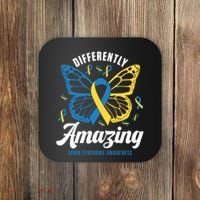 Differently Amazing Down Syndrome Awareness Butterfly Ribbon Coaster thumb 0
