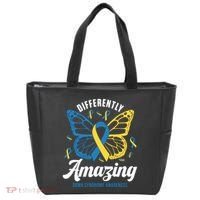 Differently Amazing Down Syndrome Awareness Butterfly Ribbon Tote Bag thumb 0