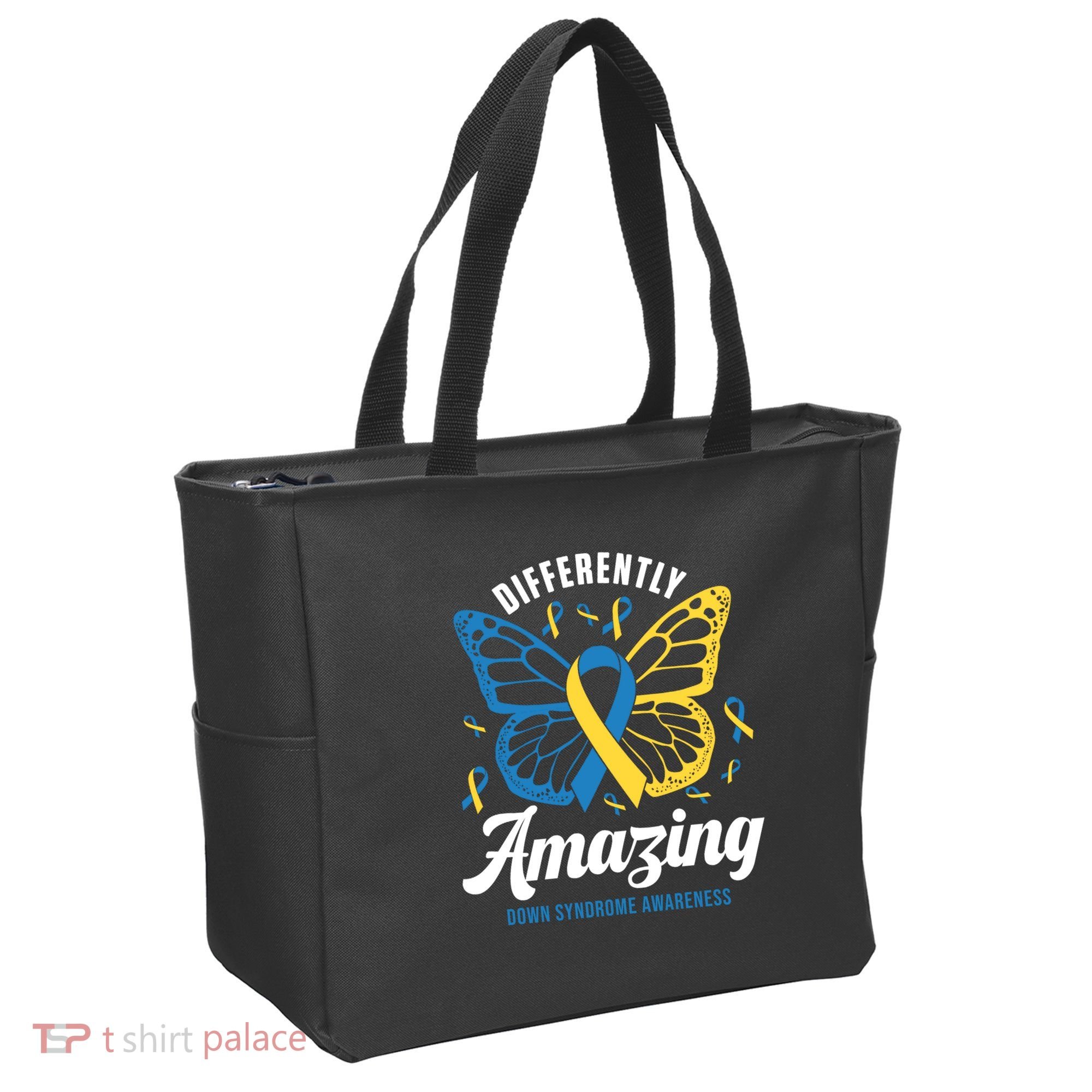 Differently Amazing Down Syndrome Awareness Butterfly Ribbon Tote Bag