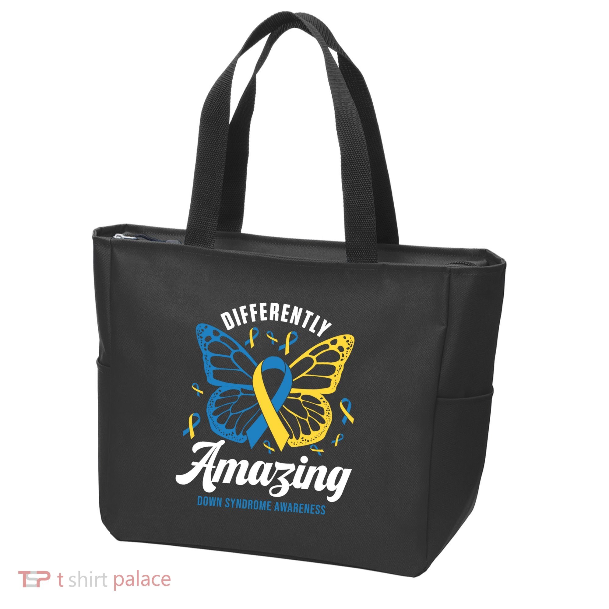 Differently Amazing Down Syndrome Awareness Butterfly Ribbon Tote Bag