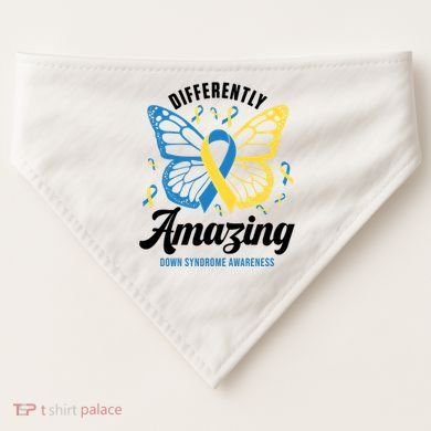 Differently Amazing Down Syndrome Awareness Butterfly Ribbon USA-Made Doggie Bandana