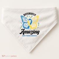 Differently Amazing Down Syndrome Awareness Butterfly Ribbon USA-Made Doggie Bandana thumb 0