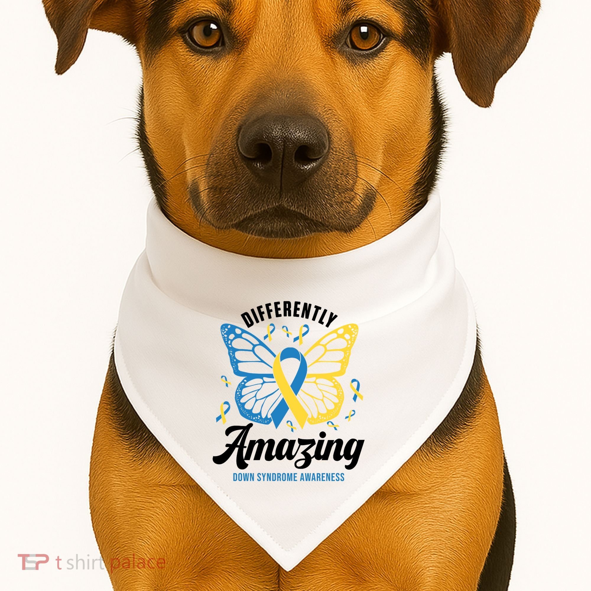 Differently Amazing Down Syndrome Awareness Butterfly Ribbon USA-Made Doggie Bandana