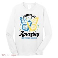 Differently Amazing Down Syndrome Awareness Butterfly Ribbon Long Sleeve Shirt thumb 0